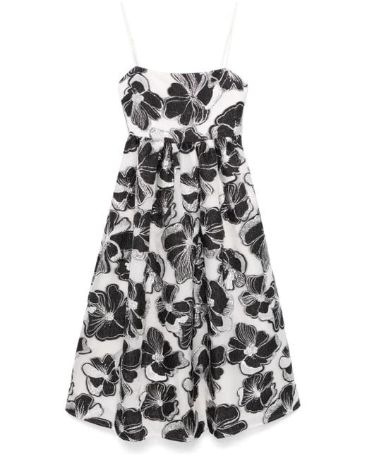 Stine Goya White Anemone-Jacquard Voluminous Midi Dress
