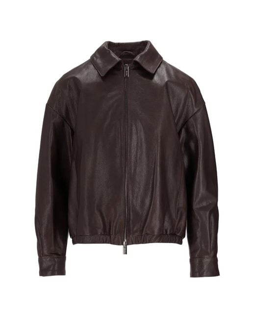 LA ROSE Brown Zip-Up Leather Jacket