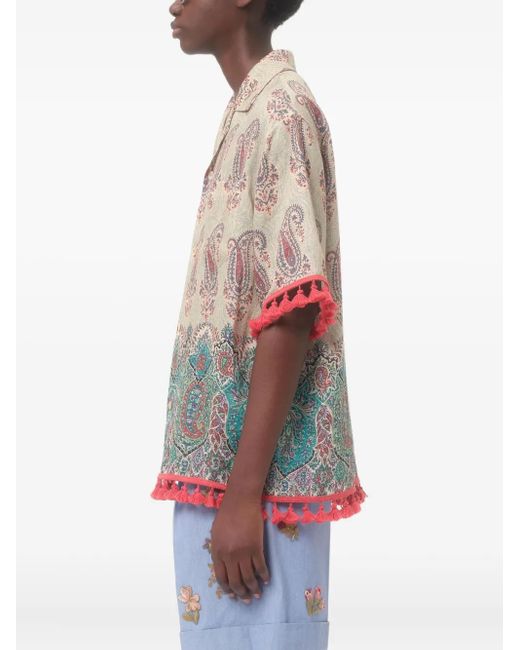 Valentino Garavani Gray Lightweight Linen Bowling Shirt With Voyage Imaginaire Print for men