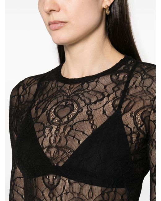 Fabiana Filippi Black Semi-Sheer Lace Blouse