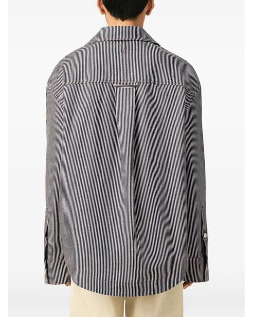 AMI Gray Cotton Long Sleeve Camp Collar Overshirt for men
