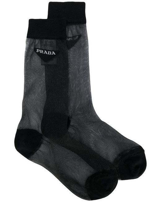 Prada Sheer Logo Socks in Black | Lyst