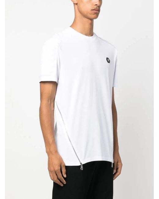Philipp Plein White Logo-Patch Zip-Detailing T-Shirt for men