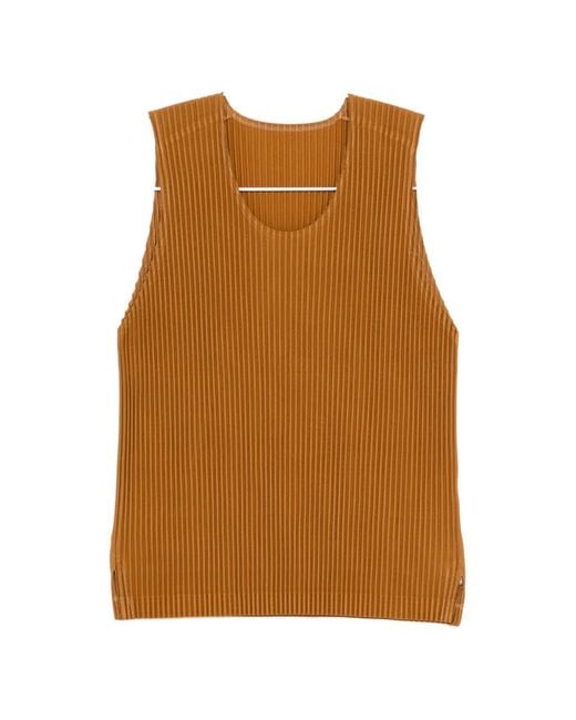 Homme Plissé Issey Miyake Brown Plissé-Effect Vest Top for men