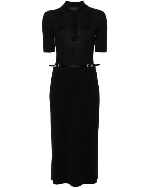 Givenchy Black Belted Wool Midi Dress