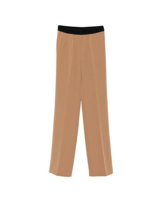 ERMANNO FIRENZE Natural Logo-Waistband Straight-Leg Trousers