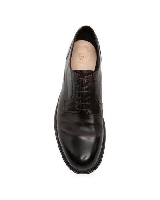 Eleventy Black Lace-Up Leather Derby Shoes for men