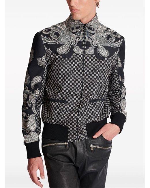 Balmain Gray Graphic-print Zipped Bomber Jacket for men