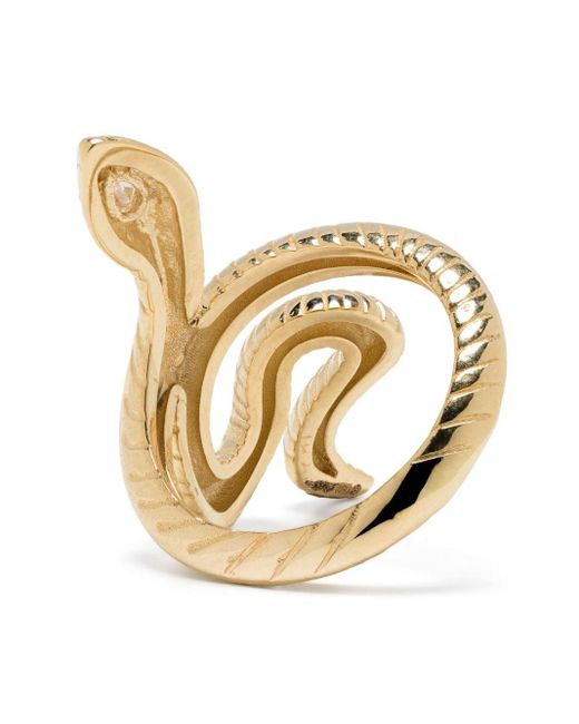 Anello Teardrop Head Snake in oro giallo 18kt con diamanti di Jacquie Aiche in Metallic