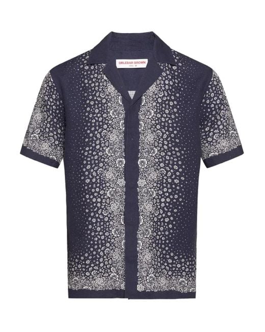Orlebar Brown Maitan Linnen Overhemd Met Bloemenprint in het Blue voor heren