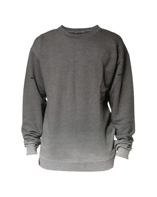 Dolce & Gabbana Gray Distressed Logo-Embroidered Sweatshirt for men