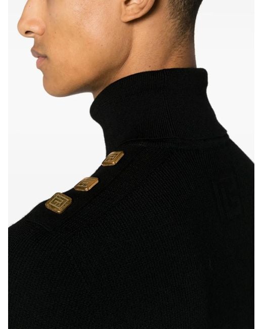 Balmain Black Sweater With Button Detail for men