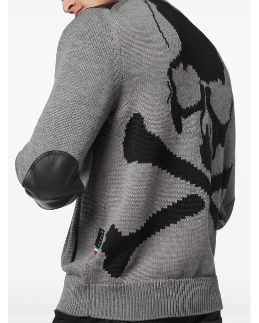 Philipp Plein Gray Skull Bomber Jacket for men
