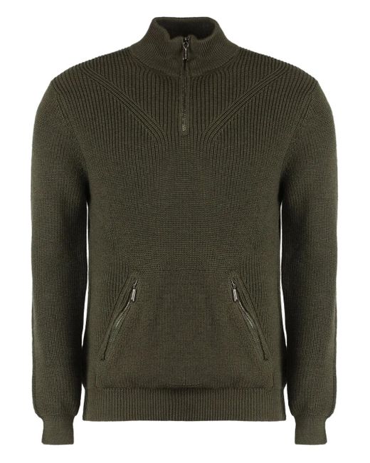 Moorer Gerippter Pullover mit kurzem Reißverschluss in Green für Herren