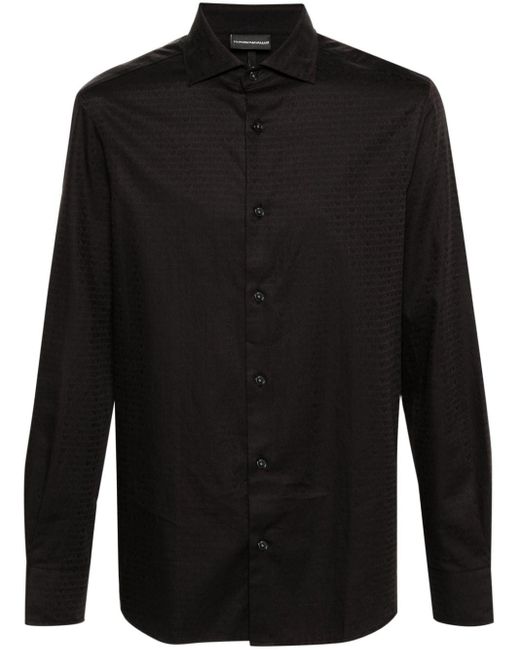 Emporio Armani Katoenen Overhemd Met Logoprint in het Black voor heren