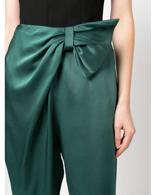Alberta Ferretti Green Bow-Detail Tapered Trousers