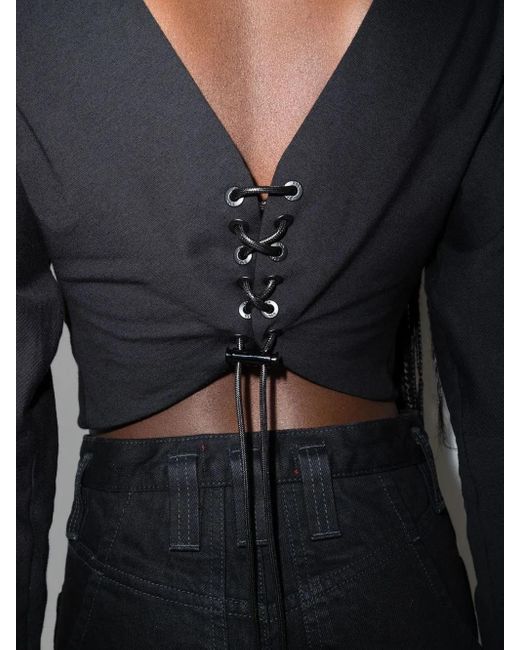 RTA Black V-Neck Long-Sleeve Cropped Top