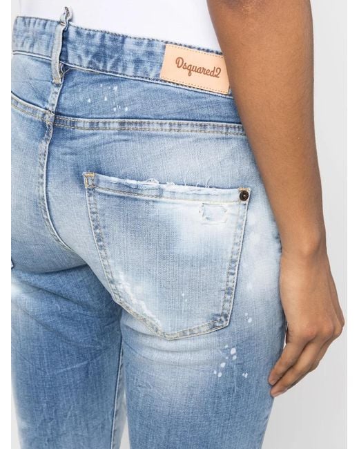DSquared² Blue Distressed-Effect Straight-Leg Jeans