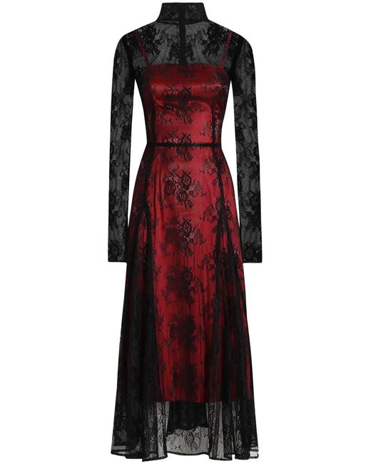 Dolce & Gabbana Red Midi Chantilly Lace Dress