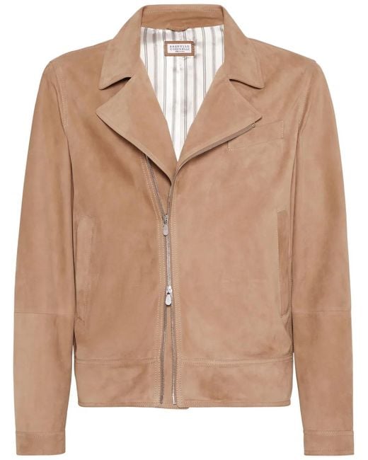 Brunello Cucinelli Natural Biker Jacket for men
