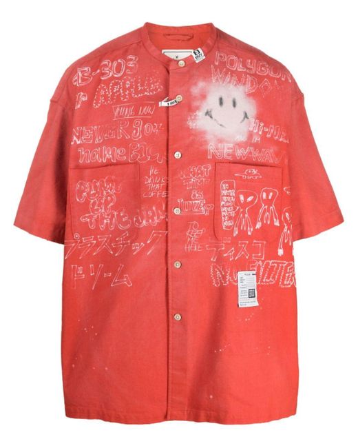 Chemise sans col à logo imprimé Maison Mihara Yasuhiro pour homme en coloris Red