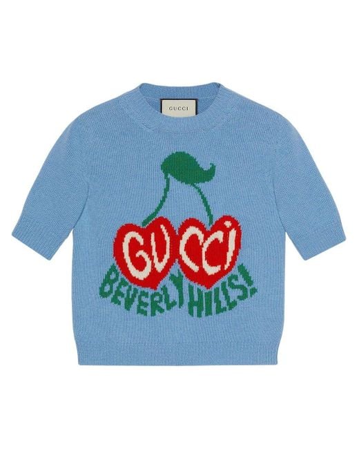 Gucci Beverly Hills チェリー ニットトップ Blue