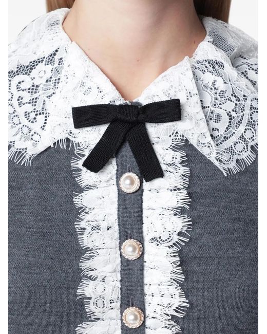 Self-Portrait Blue Lace-Trimmed Knitted Wool Cardigan