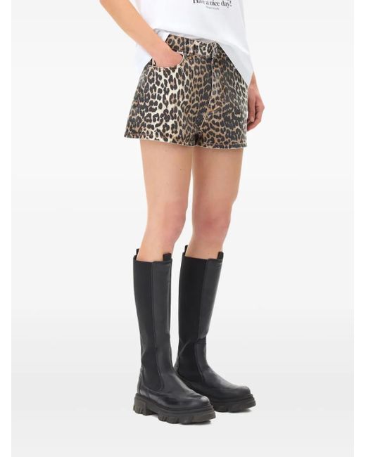 Ganni Black Leopard-Print Shorts