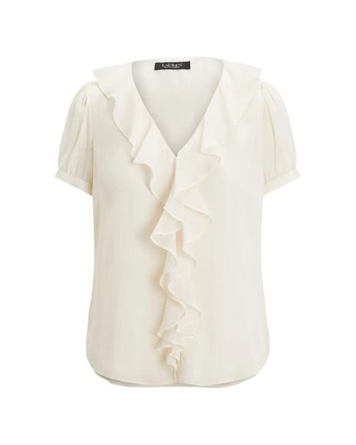 Ralph Lauren White Ruffled V-Neck Top