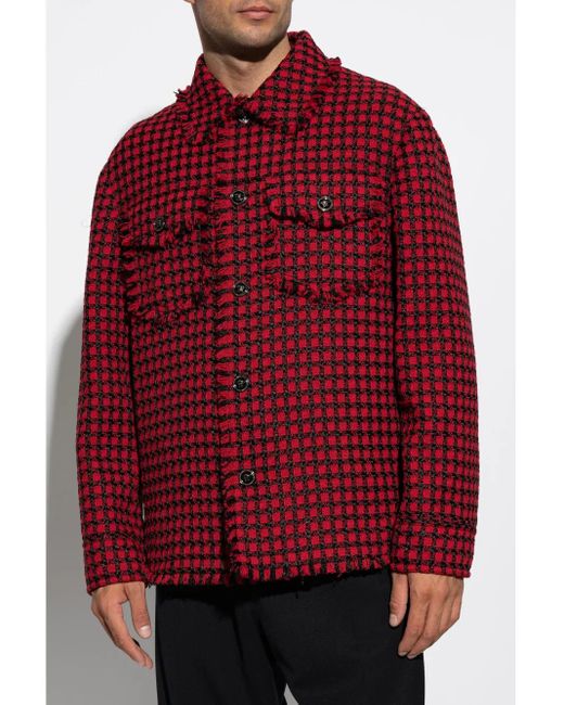 Versace Tweed Shirt Jacket in Red for Men | Lyst