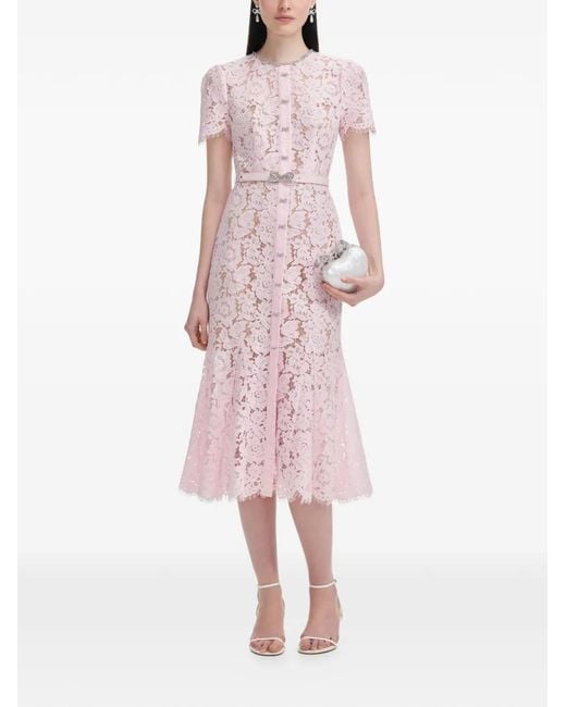 Self-Portrait Lace Bow-Embellished Midi Dress in Pink | Lyst Self-Portrait Lace Bow-Embellished Midi Dress in Pink | Lyst