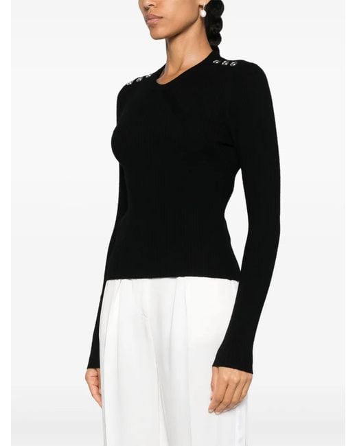 Pinko Black Wool Robusto Sweater With Buttons