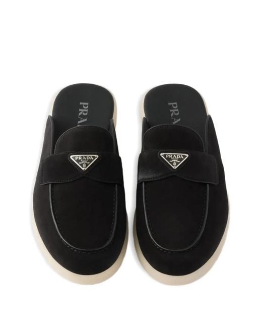 Mules À Bande Logo Prada pour homme en coloris Black