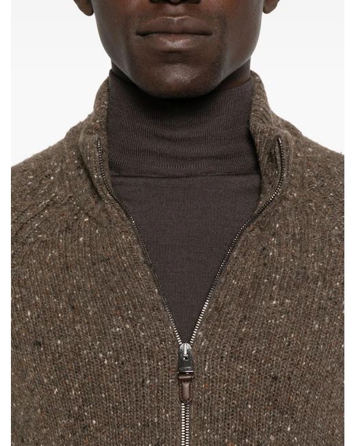 Canali Brown Zip-Front Speckled Cardigan for men