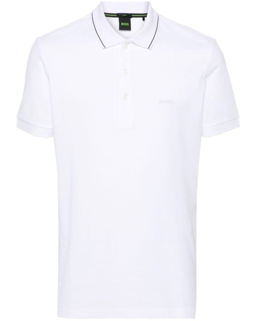 Boss White Logo-embroidered Polo Shirt for men