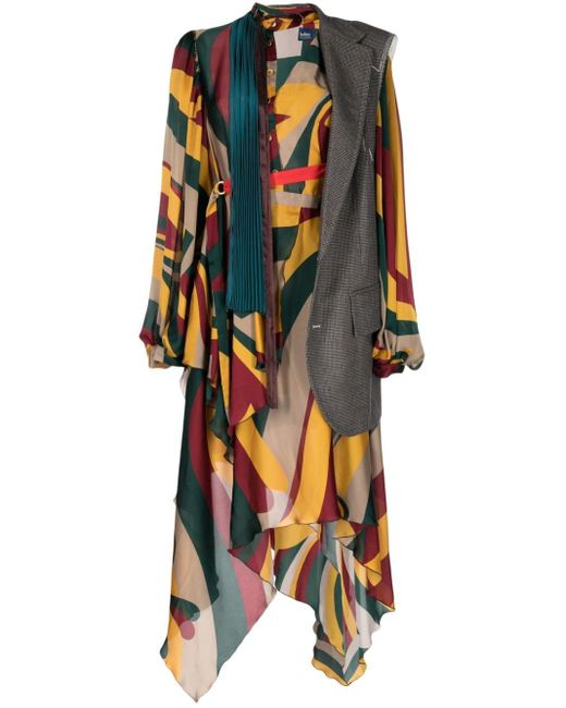 Kolor Multicolor Layered-panels Asymmetric Midi Dress
