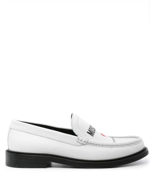 Moschino White Logo-print Leather Loafers for men
