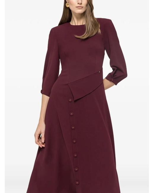 Nissa Purple Button-Detail Midi Dress