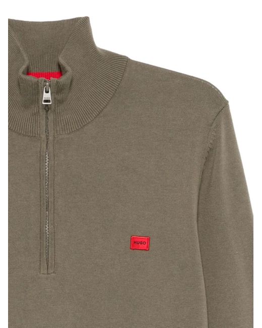 HUGO Gray Half-Zip High-Neck Sweater for men