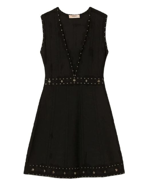 Twinset Black Rhinestone-Embellished Mini Dress