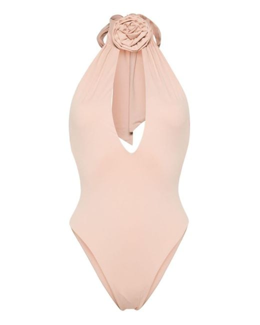 Magda Butrym Pink Floral-appliqué Swimsuit