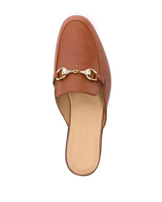 Scarosso Brown Horsebit-Detail Leather Mules