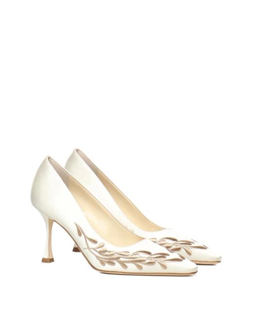 Manolo Blahnik White Embroidered-Paisley Pumps