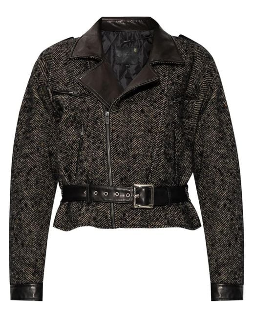 R13 Black Herringbone-Pattern Biker Jacket
