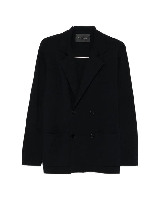 Tagliatore Black Double-Breasted Knit Jacket for men