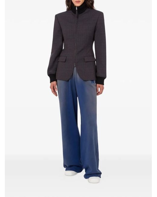 Moschino Blue Checked-Pattern Zip-Up Coat