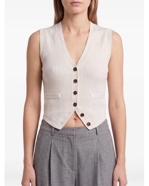 Brunello Cucinelli White Ribbed-Knit Cashmere Waistcoat