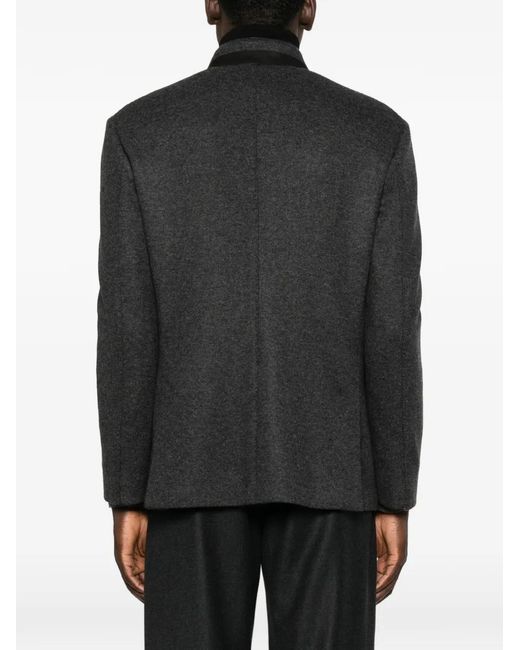 Agnona Black Button-Up Mandarin-Collar Blazer for men
