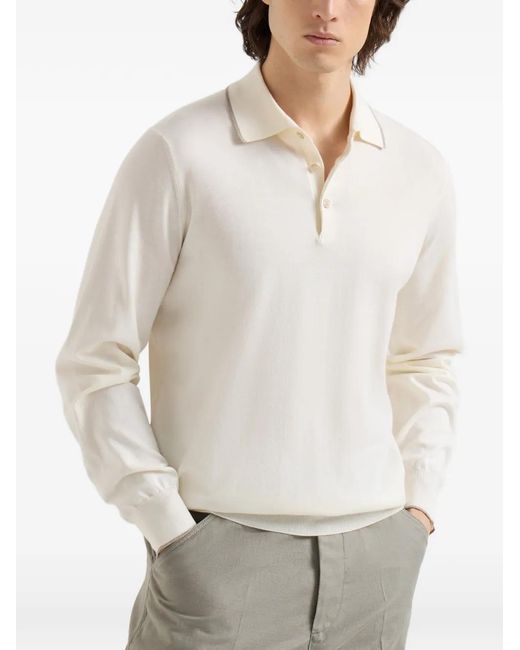 Brunello Cucinelli White Knit Polo Shirt for men