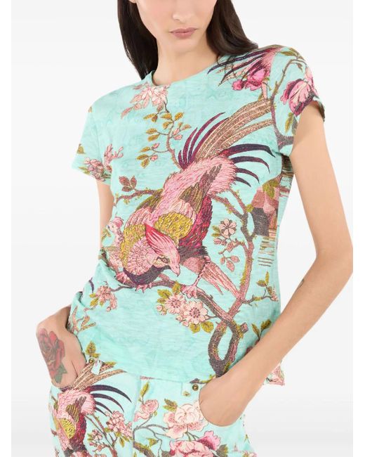 Roberto Cavalli Blue Bird-Print Short-Sleeve T-Shirt